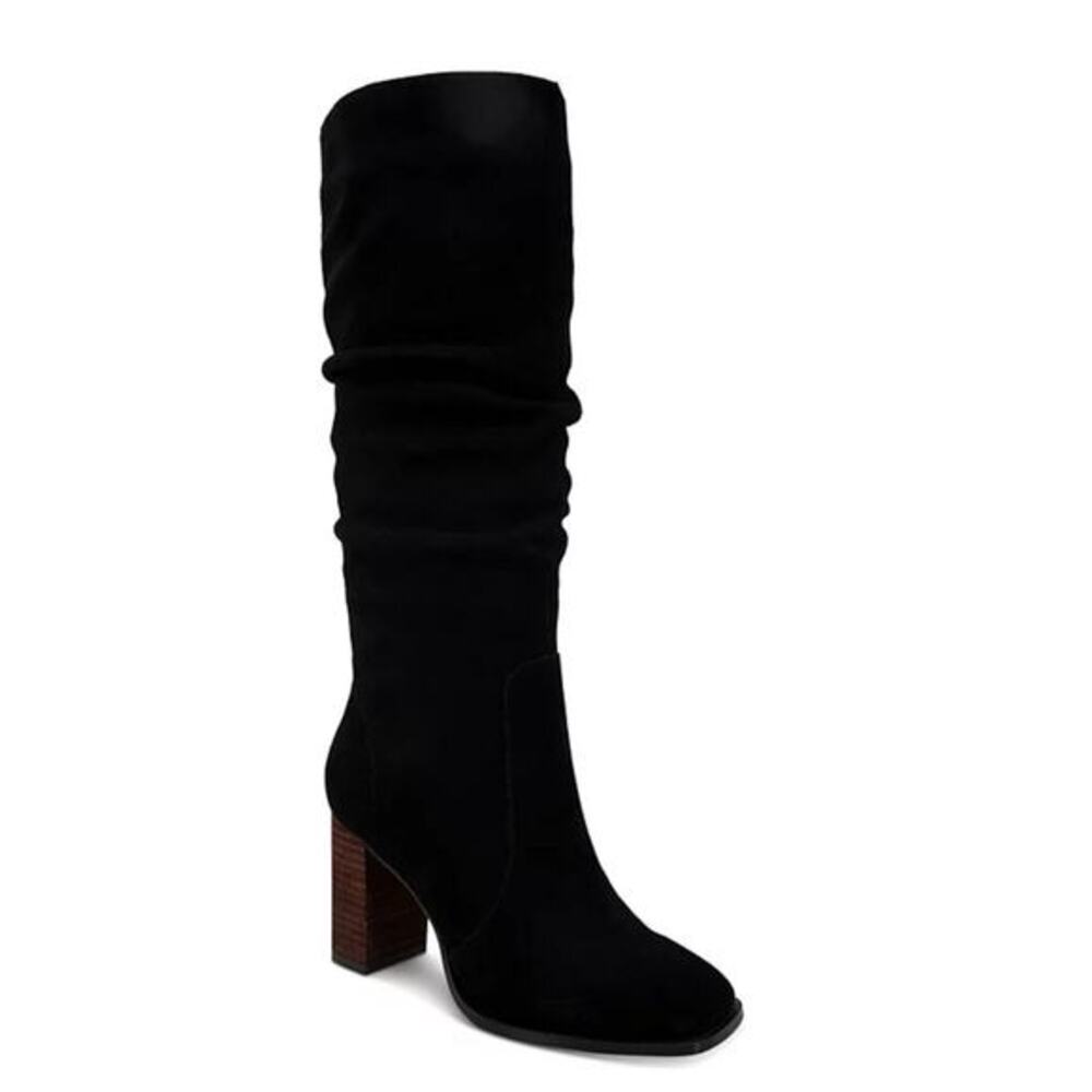 Splendid Women's Gladis Ruched Square Toe High Heel Boots Black Suede‎ Size 8.5M